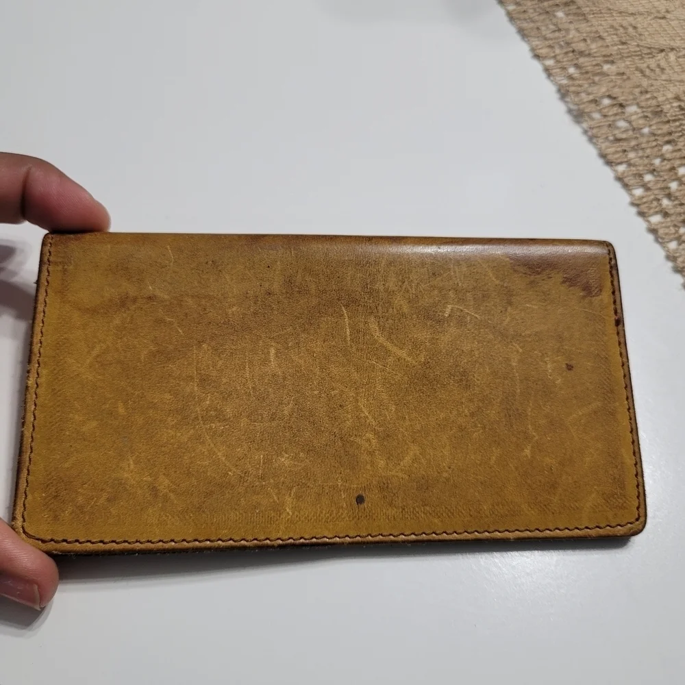 Vintage Camel Brown Leather Wallet with Bull Design Billfold